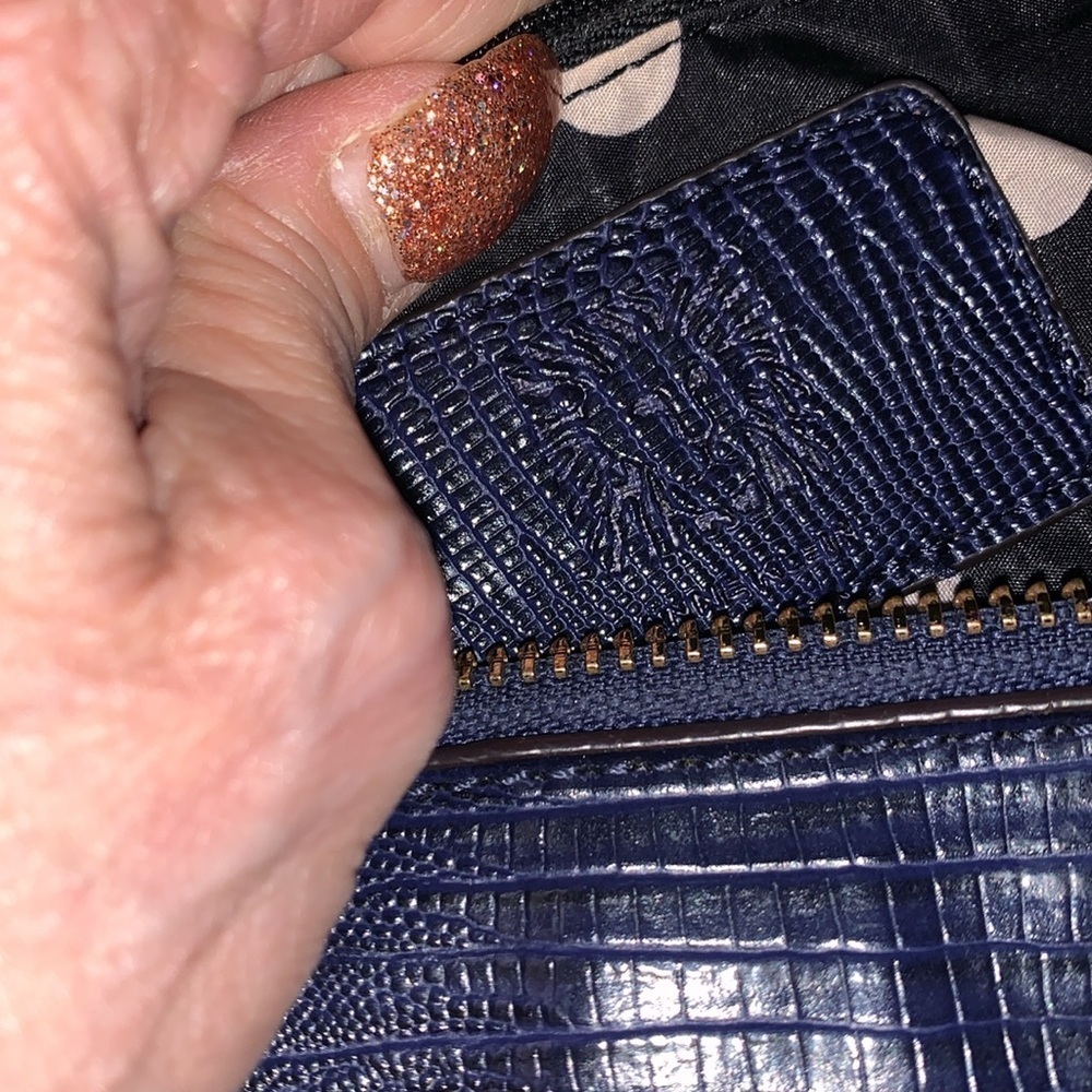 Anne Klein Navy Blue Satchel with Quilted Wallet and Gold Hardware - Picture 4 of 13